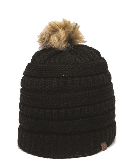 Cable Knit Faux Fur Pom - OC805