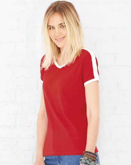 Women's Retro Ringer Fine Jersey V-Neck Tee - 3532