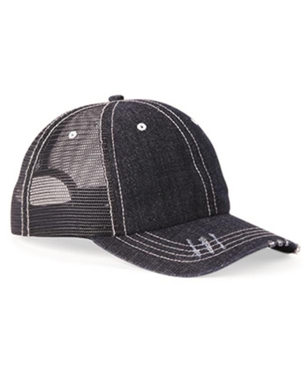 Herringbone Unstructured Contrast Stitch Trucker Cap - 6990B