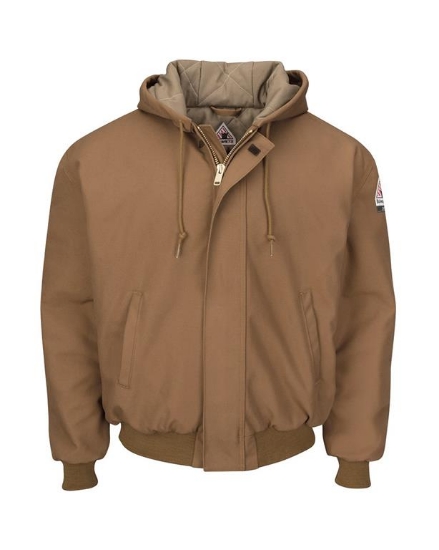 Insulated Brown Duck Hooded Jacket with Knit Trim - JLH6
