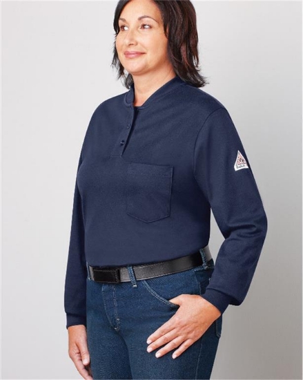 Women's Long Sleeve Tagless Henley Shirt - SEL3