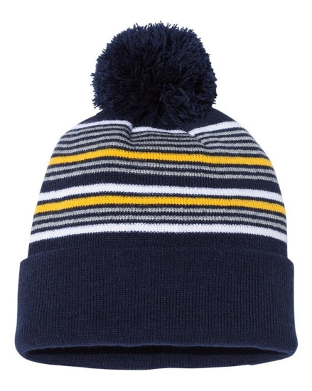 12" Striped Pom-Pom Knit Beanie - SP60