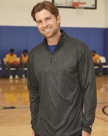 Line Embossed Quarter-Zip Long Sleeve T-Shirt - 4134