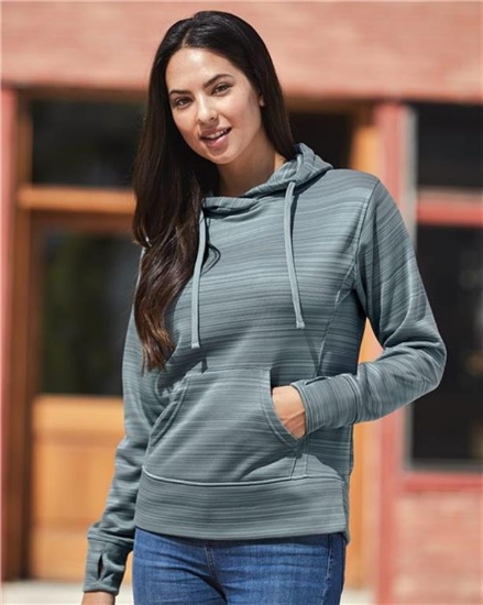 J. America - Women's Odyssey Striped Performance Fleece Lapover Hooded Sweatshirt - 8662